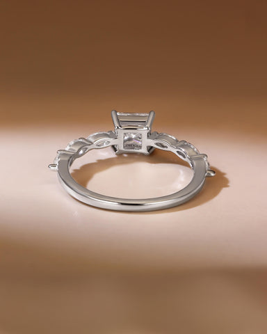 SARA Marquise Accents Moissanite Princess Cut Engagement Ring