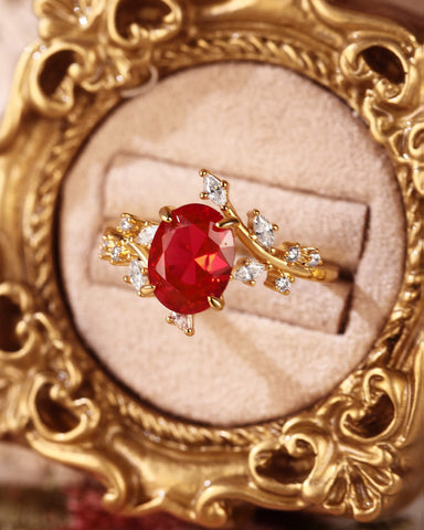 NELLY Nature Inspired Bypass Leaf Oval Ruby Engagement Ring