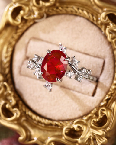NELLY Nature Inspired Bypass Leaf Oval Ruby Engagement Ring