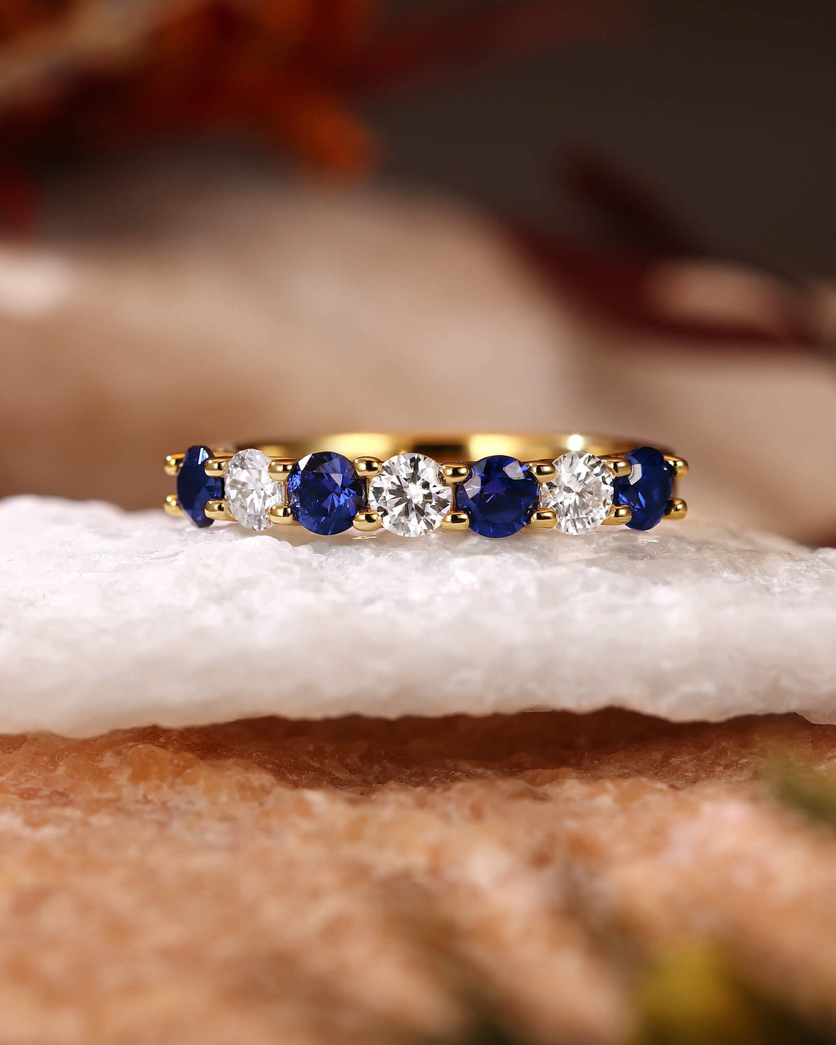 MOLLY Alternating 7-Stone Classic Sapphire and Moissanite Ring