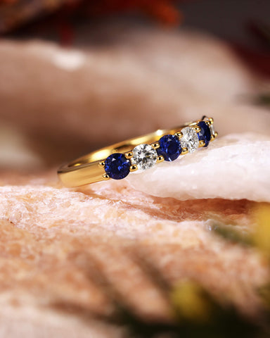 MOLLY Alternating 7-Stone Classic Sapphire and Moissanite Ring