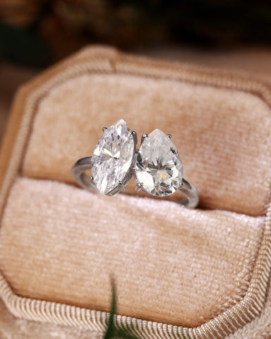 JOY Marquise & Pear Cut Moissanite Two Stone Engagement Ring