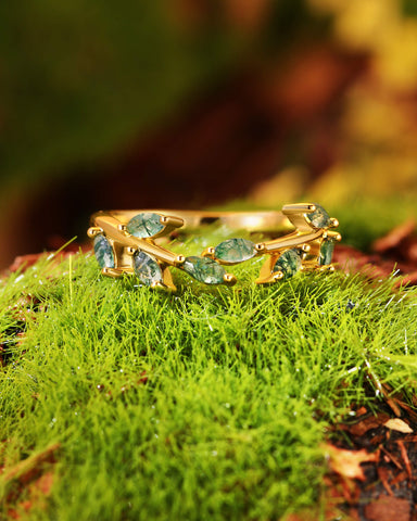 LYRIC Marquise Cut Moss Agate Ring for Women