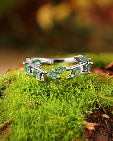 LYRIC Marquise Cut Moss Agate Ring for Women