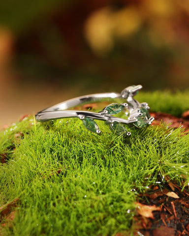LYRIC Marquise Cut Moss Agate Ring for Women
