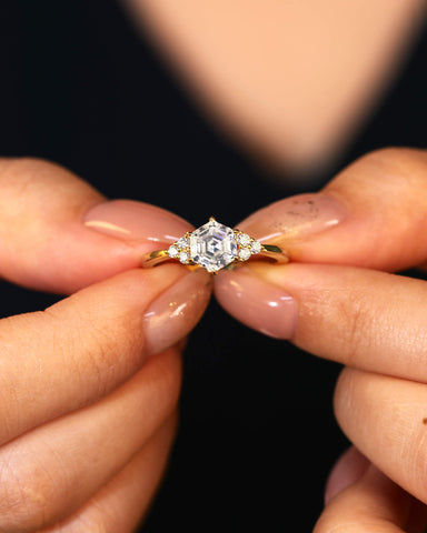 HANNAH Hexagon Cut Moissanite Cluster Dainty Engagement Ring