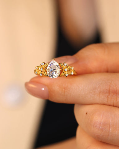 FLEUR Pear Cut Moissanite Vintage Blossom Engagement Ring