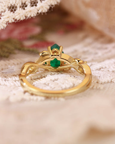 MABEL Nature Inspired Pear Cut Emerald Leaf Twist Engagement Ring