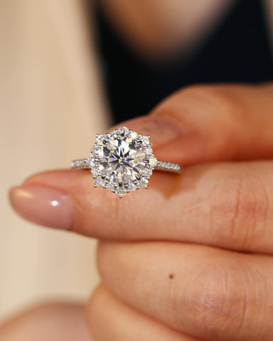KATHERINE Round Halo Moissanite Engagement Ring