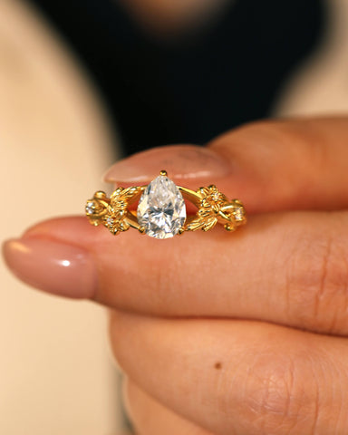 TANSY Pear Cut Moissanite Garden Inspired Engagement Ring