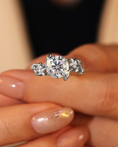 SUNNY Floral Inspired Round Cut Moissanite Engagement Ring