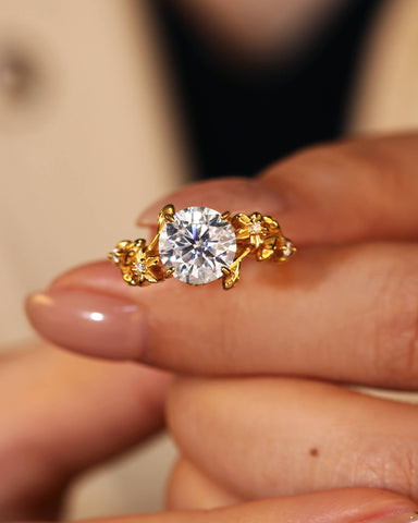 SUNNY Floral Inspired Round Cut Moissanite Engagement Ring