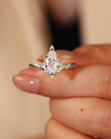 PERINA Marquise Cut Moissanite Unique Engagement Ring