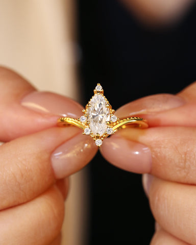 PERINA Marquise Cut Moissanite Unique Engagement Ring