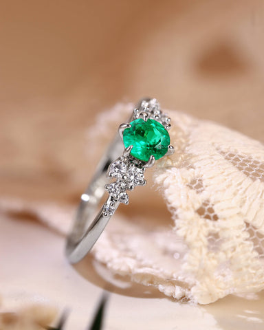 PINE  Round Cut Emerald Cluster Engagement Ring