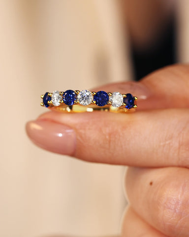 MOLLY Alternating 7-Stone Classic Sapphire and Moissanite Ring