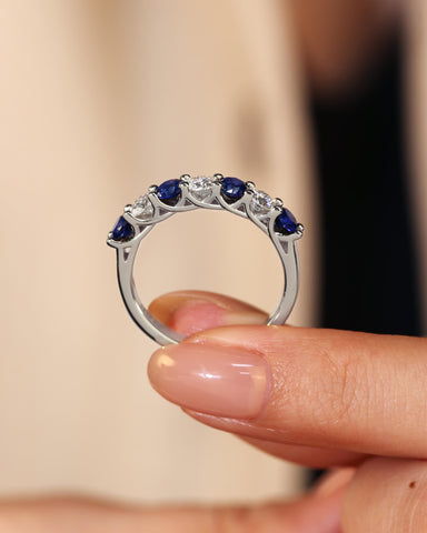 MOLLY Alternating 7-Stone Classic Sapphire and Moissanite Ring