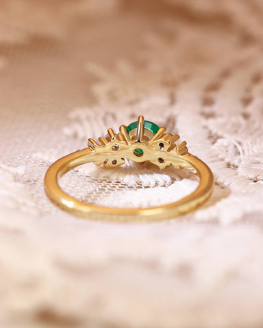 PINE  Round Cut Emerald Cluster Engagement Ring