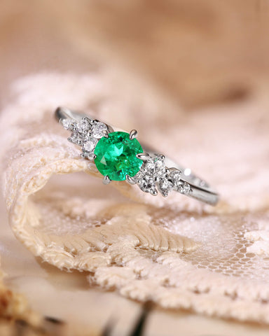PINE  Round Cut Emerald Cluster Engagement Ring