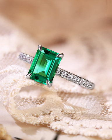 RAYA Classic Pave Emerald Engagement Ring