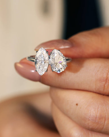 JOY Marquise & Pear Cut Moissanite Two Stone Engagement Ring