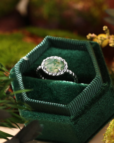 MARLOWE Twisted Oval Moss Agate Engagement Ring