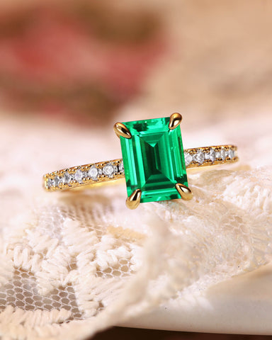 RAYA Classic Pave Emerald Engagement Ring