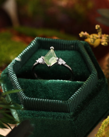 ELODIE One Of A Kind Kite Cut Moss Agate Engagement Ring