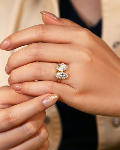 JOY Marquise & Pear Cut Moissanite Two Stone Engagement Ring