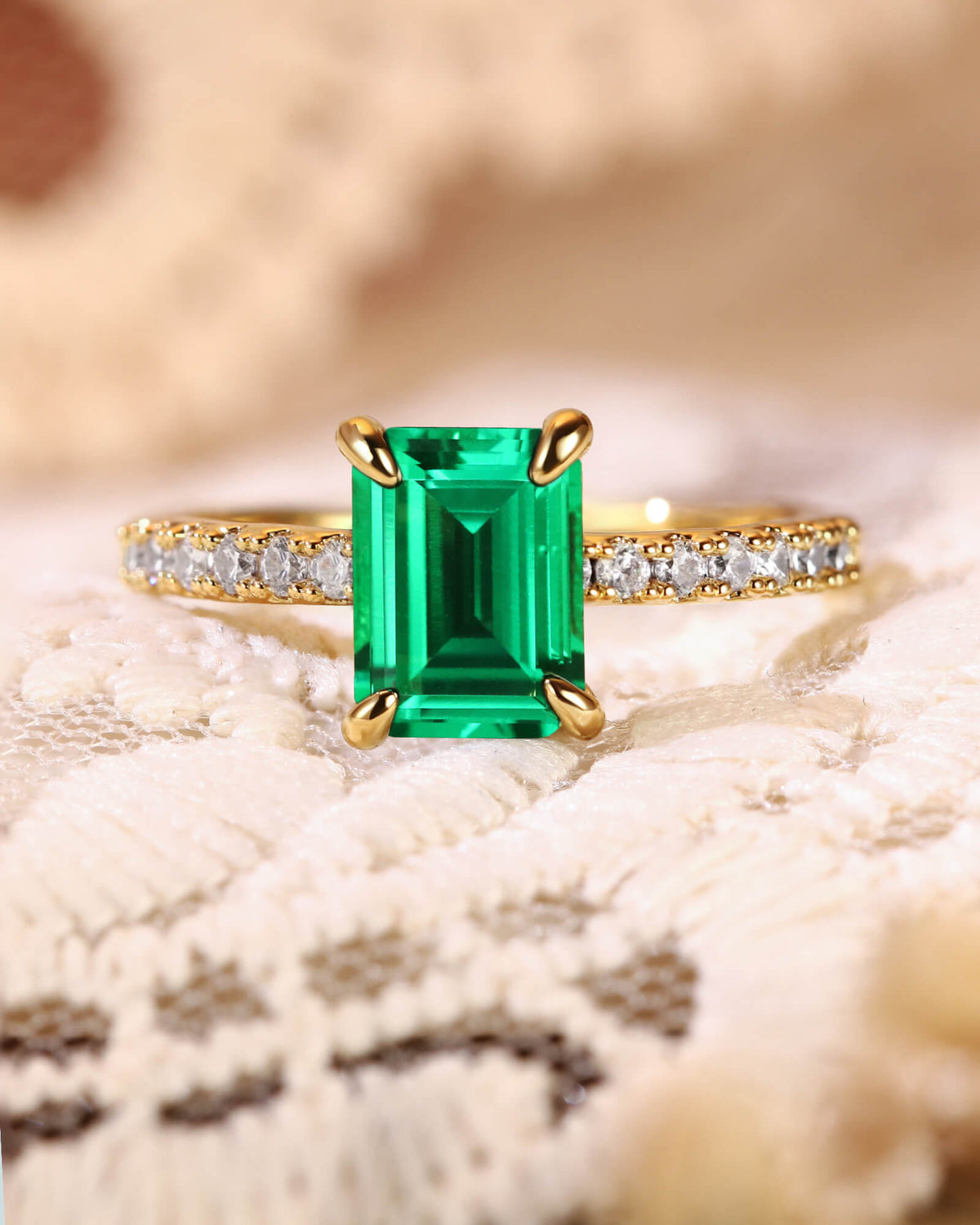 RAYA Classic Pave Emerald Engagement Ring