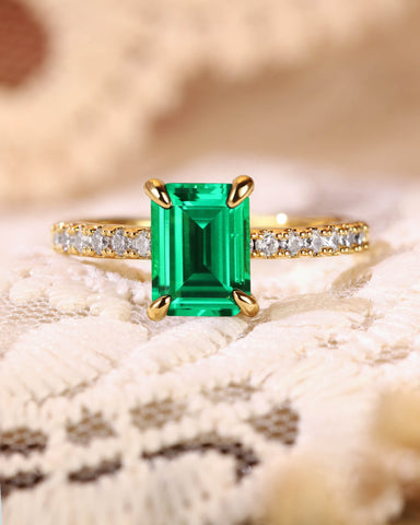 RAYA Classic Pave Emerald Engagement Ring
