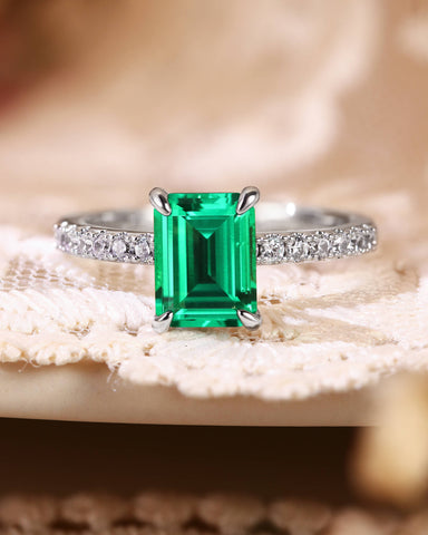 RAYA Classic Pave Emerald Engagement Ring