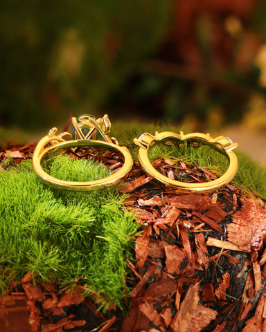 JUNIA Vine Leaf Oval Moss Agate Ring Set