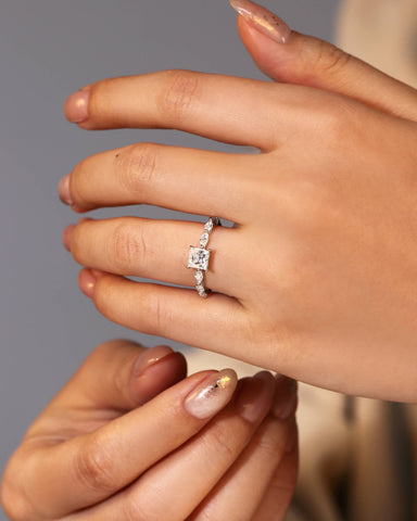 SARA Marquise Accents Moissanite Princess Cut Engagement Ring