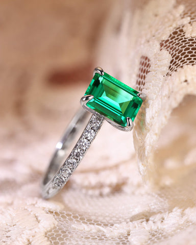 RAYA Classic Pave Emerald Engagement Ring