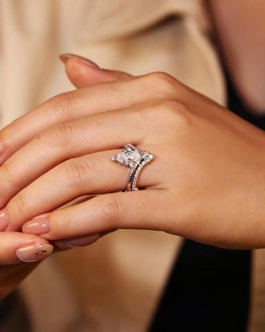 ESTELLE Marquise & V Shaped Moissanite Bridal Set Ring