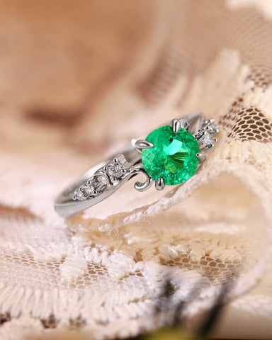 ARIEL Nature Inspired Round Shaped Emerald Engagement Ring