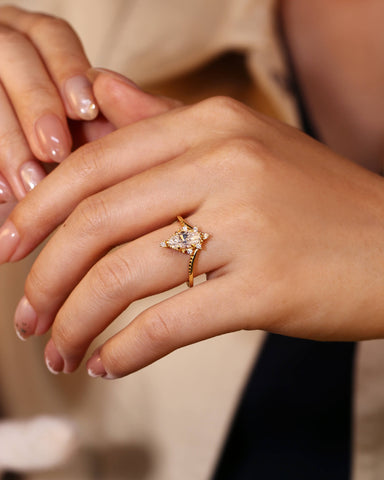 PERINA Marquise Cut Moissanite Unique Engagement Ring