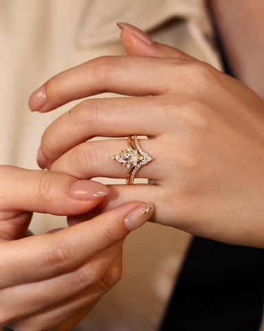 ESTELLE Marquise & V Shaped Moissanite Bridal Set Ring