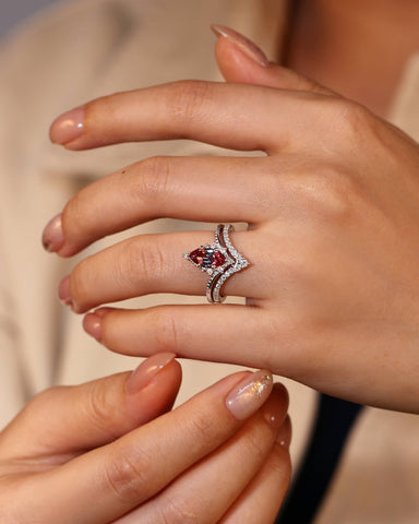 EVANNA Art Deco Curved Marquise Alexandrite Engagement Ring Set