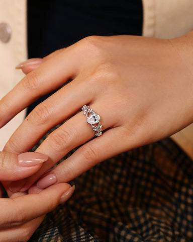 KARA Pear Shaped Moissanite Nature Inspired Engagement Ring