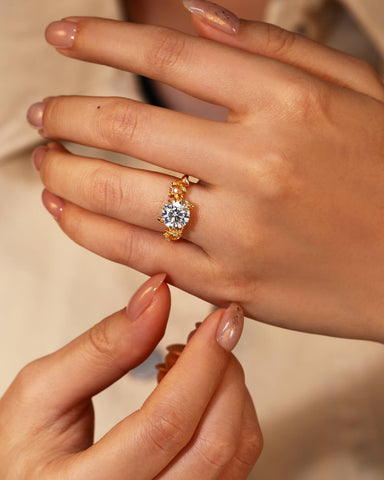 SUNNY Floral Inspired Round Cut Moissanite Engagement Ring