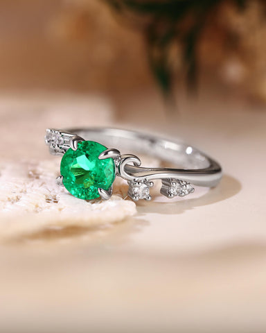 ARIEL Nature Inspired Round Shaped Emerald Engagement Ring