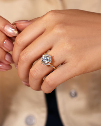 KATHERINE Round Halo Moissanite Engagement Ring