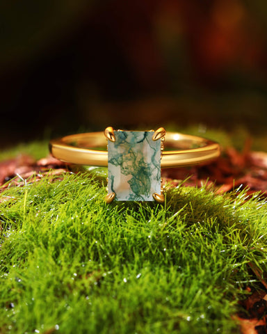 HAVEN Nature Inspired Emerald Moss Agate Engagement Ring