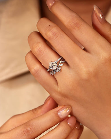 CANDICE Pear Shaped Moissanite Infinity Engagement Ring Set with Curved Wedding Band