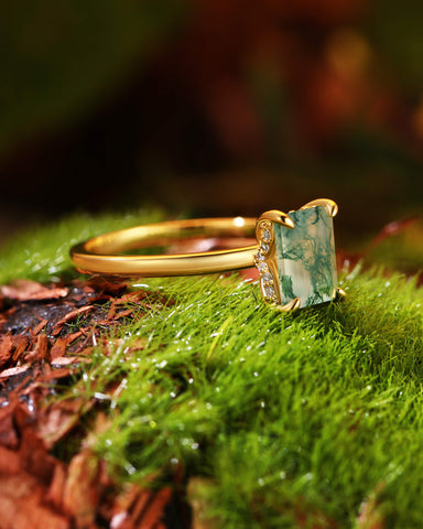 HAVEN Nature Inspired Emerald Moss Agate Engagement Ring