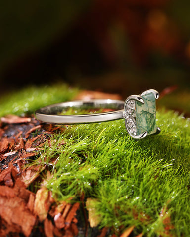 HAVEN Nature Inspired Emerald Moss Agate Engagement Ring