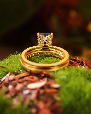 LIORAH Hidden Halo Emerald Moss Agate Ring Set