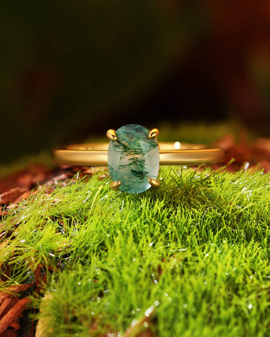 ARIA Natural Moss Agate Oval Cut Engagement Ring